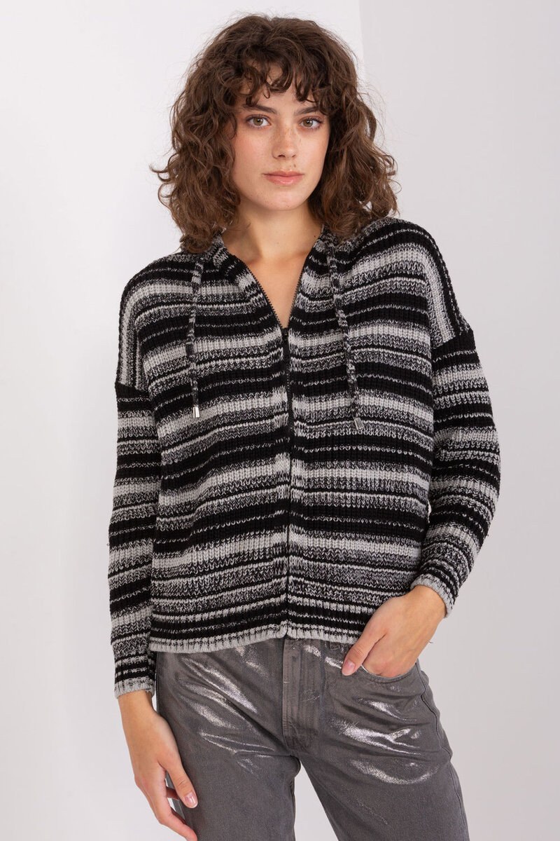 Zipový pruhovaný dámský svetr s kapucí, universal i240_190766_2:universal