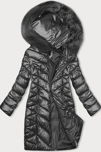 Zimní prošívaná bunda s kapucí J Style - šedá