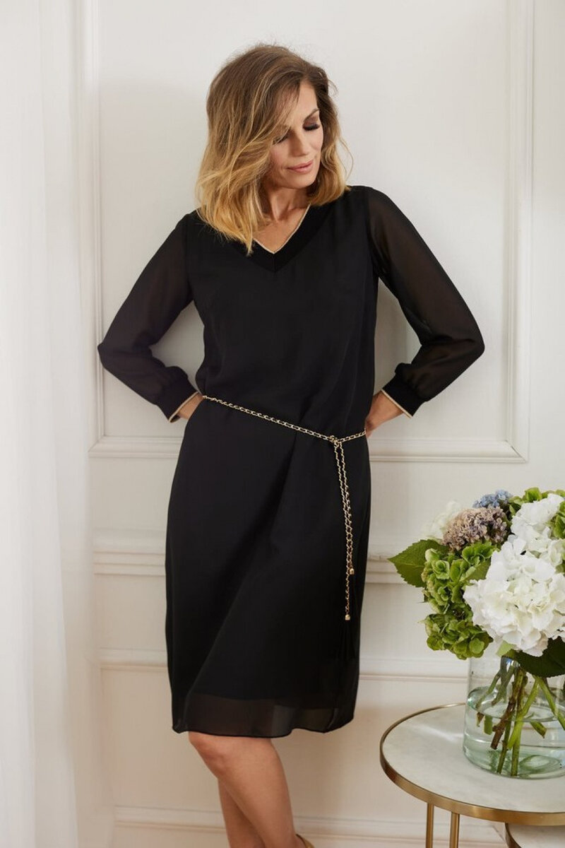 Černé večerní šaty s dlouhými rukávy - Elegantní Noir, 44 i10_P67550_2:1269_