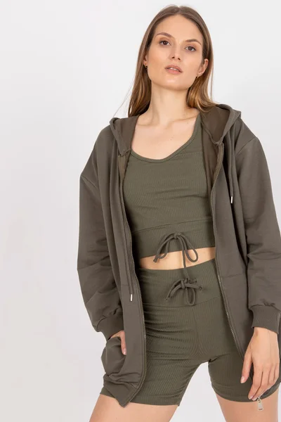 Khaki 3-dílná bavlněná set souprava - Fashionhunters