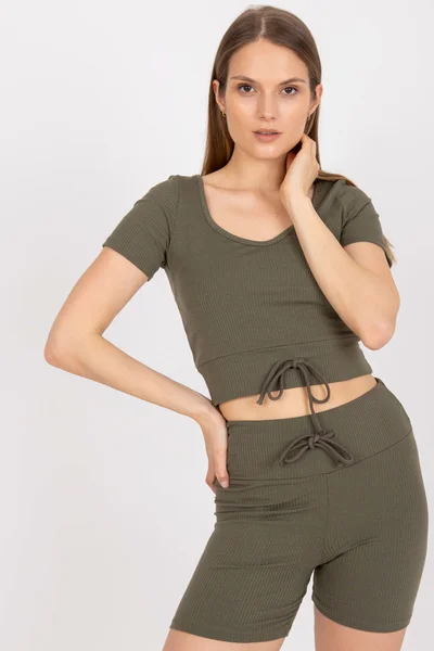 Khaki 3-dílná bavlněná set souprava - Fashionhunters