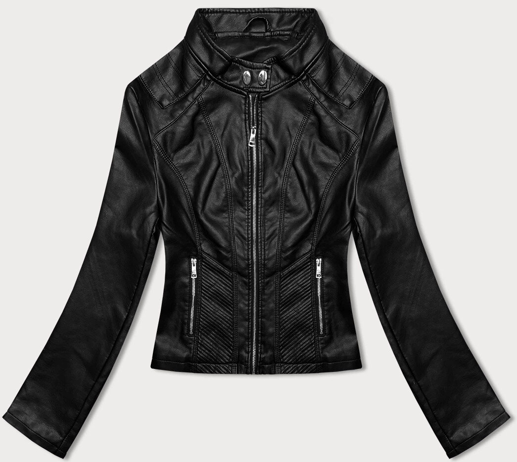Černá stojatá bunda J.Style Ramoneska, odcienie czerni XL (42) i392_22951-53