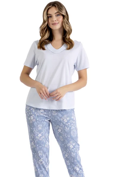 Lehké modré pyžamo pro ženy z bavlny