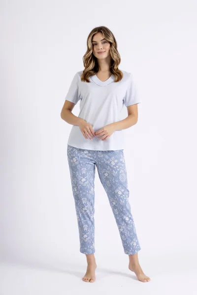 Lehké modré pyžamo pro ženy z bavlny