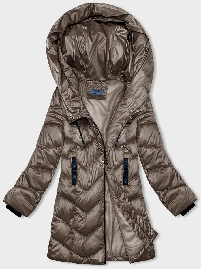 Zimní bunda s asymetrickým zipem a kapucí pro ženy - Béžová Péřovka SWEST, odcienie beżu 46 i392_23038-R