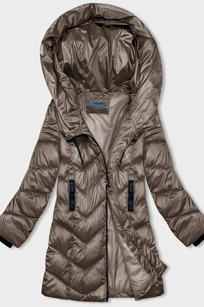 Zimní bunda s asymetrickým zipem a kapucí pro ženy - Béžová Péřovka S'WEST