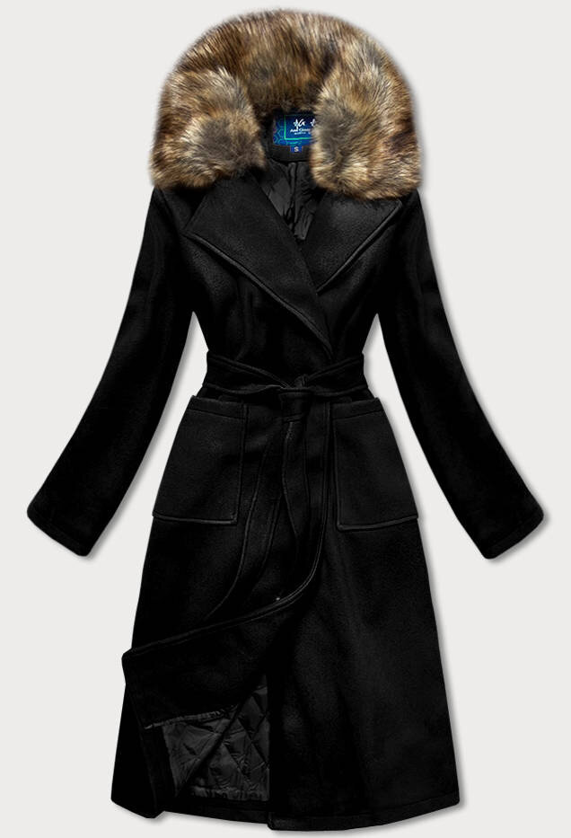 Černý dámský kabát s kožíškem (SASKIA) Ann Gissy, odcienie czerni S (36) i392_17919-46