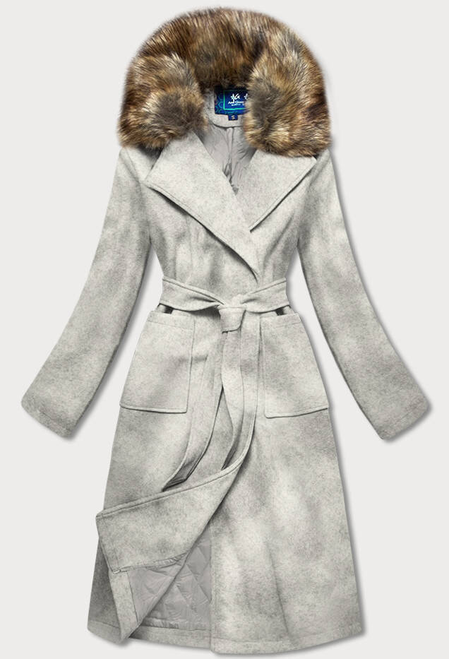 Světle šedý dámský kabát s kožíškem (SASKIA) Ann Gissy, šedá S (36) i392_17920-46