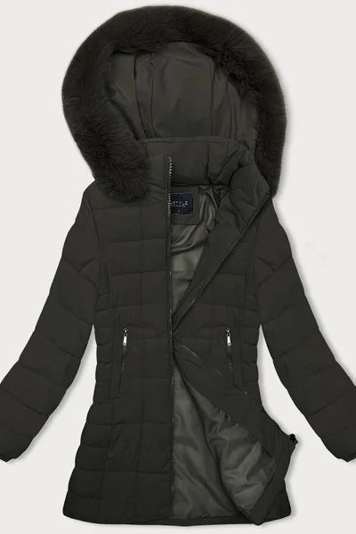 Zimní dámská prošívaná bunda s odnímatelnou kožešinovou kapucí - Army Style