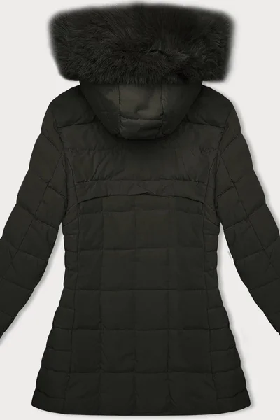 Zimní dámská prošívaná bunda s odnímatelnou kožešinovou kapucí - Army Style
