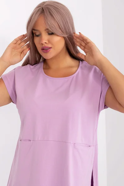 Plus Size Fialová Dámská Halenka s Kapsami - RV-BZ-8845