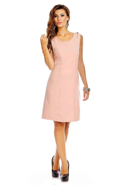 Dámské společenské šaty značkové moderní střih s ozdobnými zipy na ramenou růžové - Růžová