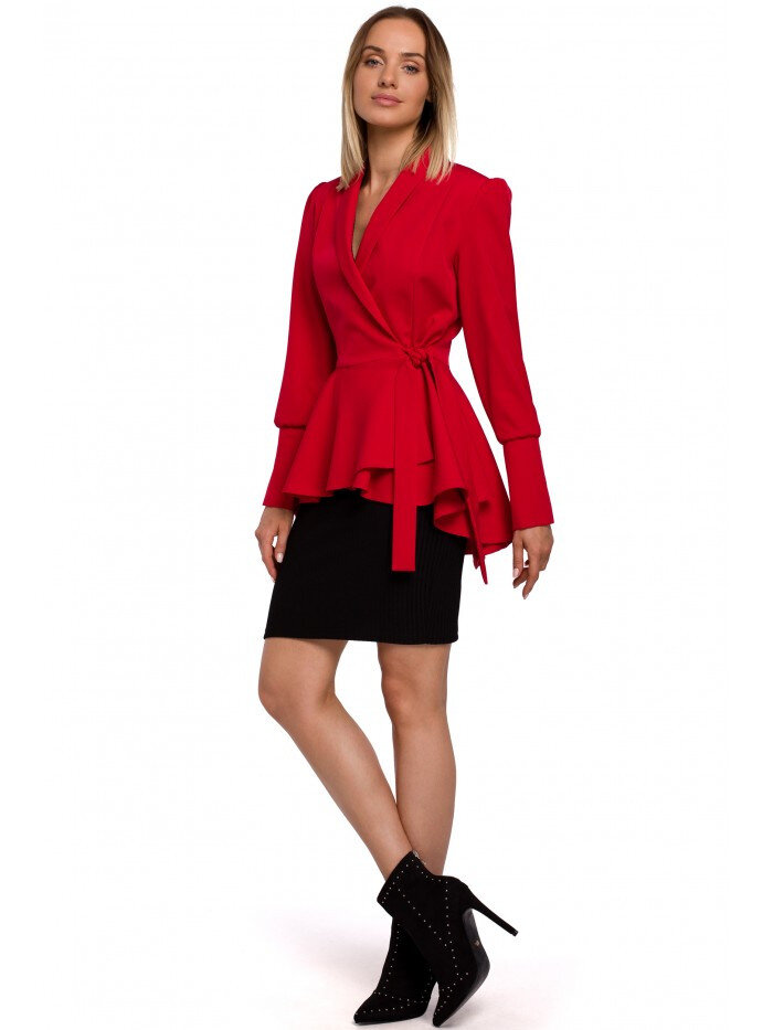 Červené dámské sako s výrazným pasem a frakem od značky Moe, EU XXL i529_2382988524594668222