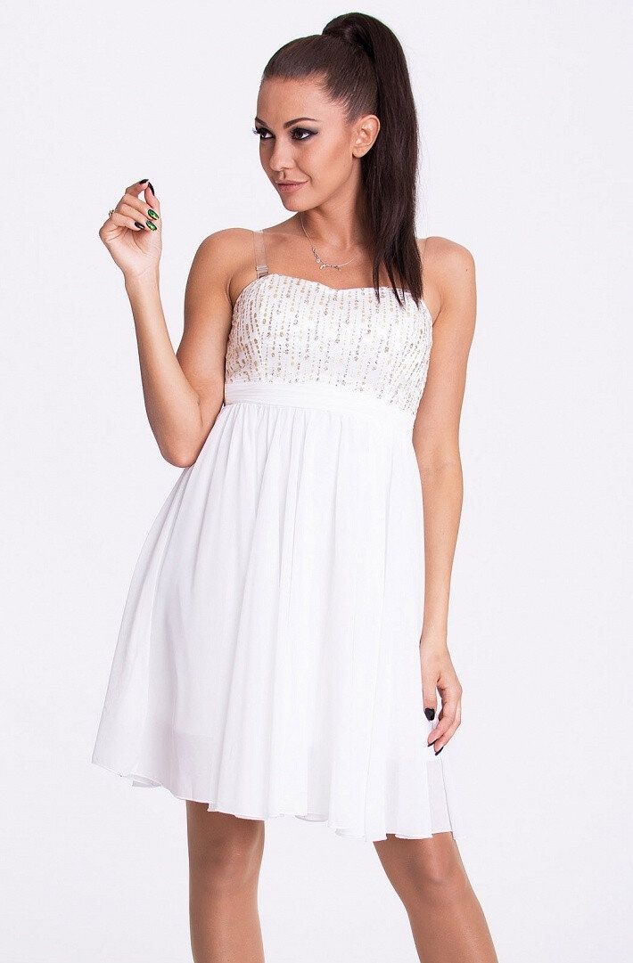 EVA & LOLA dámské značkové šaty s rozšířenou sukní bílé - Bílá L - EVA&LOLA, bílá L i10_i333_25187-11042_1:2019_2:90_