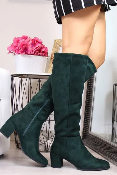 Zimní dámské boty SERGIO LEONE Zelené na podpatku