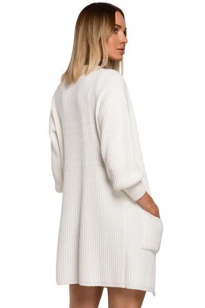 Dámský 071 Žebrovaný pletený svetr s kapsami - ecru barva Moe