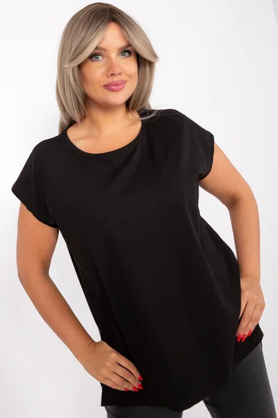 Černá plus size dámská halenka s rozparky - FPrice Elegantní Černá