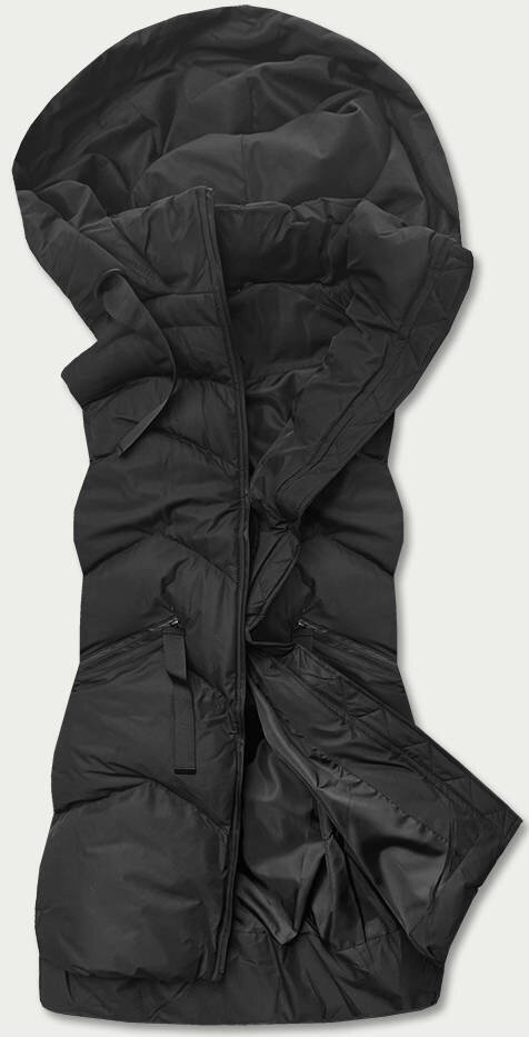 Dlouhá černá dámská vesta s kapucí D7YE4R J.STYLE, odcienie czerni L (40) i392_20387-49