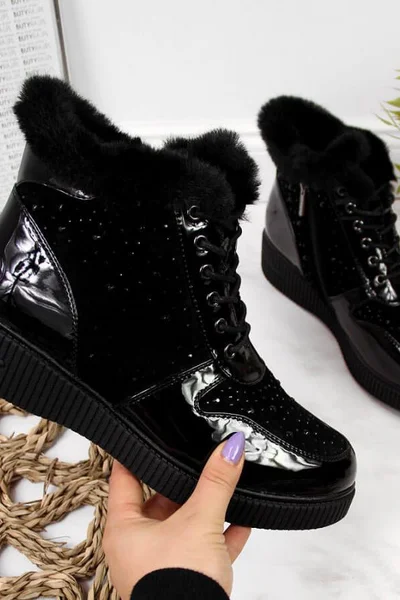 Zimní dámské kožené boty Rieker W černé