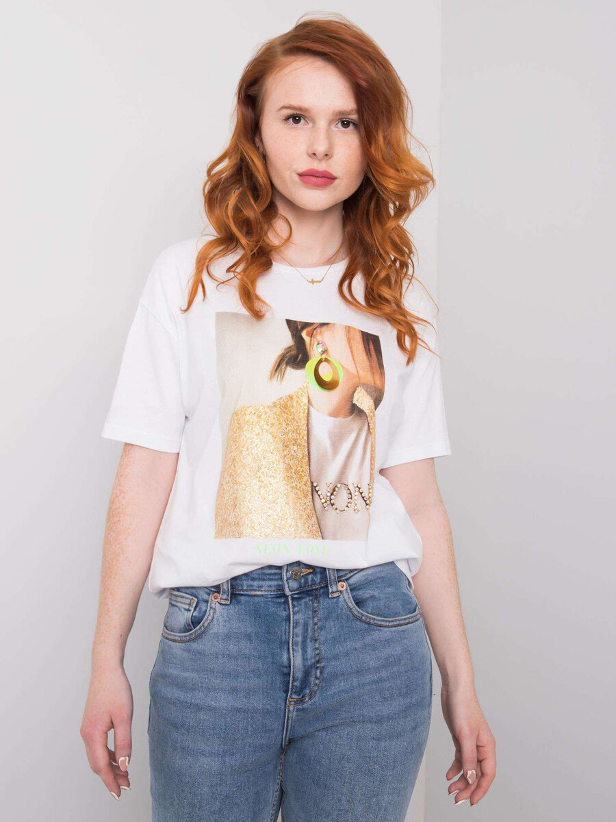 Bílé dámské tričko s potiskem a aplikací FPrice, S i523_2016102830849