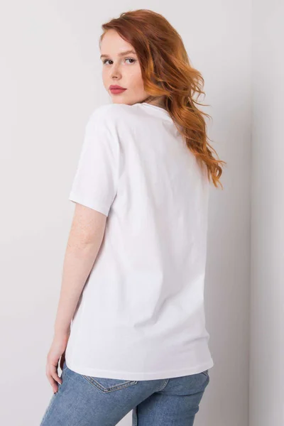 Bílé dámské tričko s potiskem a aplikací FPrice