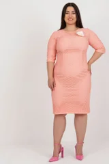 Květinové broskvové plus size šaty - Elegantní Lakerta