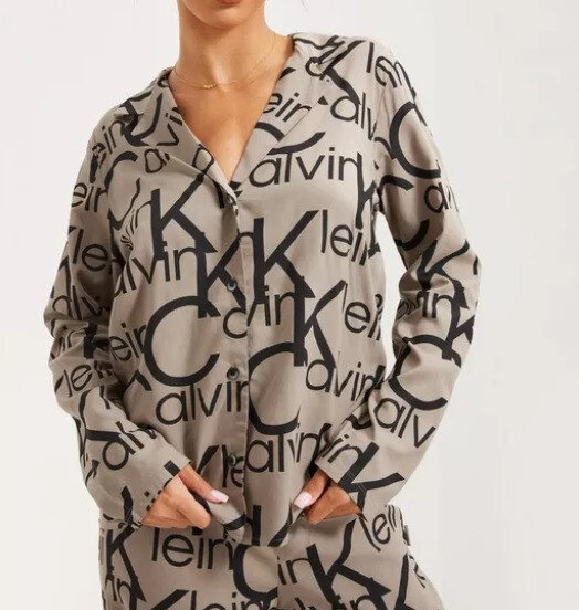Dámský vrchní díl pyžamo NK1 5VM béžováčerná - Calvin Klein, béžová s černou M i10_P58080_1:1238_2:91_