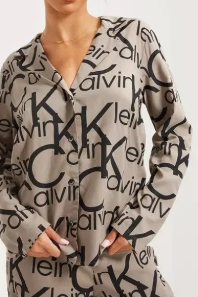 Dámský vrchní díl pyžamo NK1 5VM béžováčerná - Calvin Klein