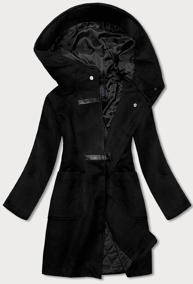 Krátký černý dámský kabát s kapucí C9QX2 Ann Gissy, odcienie czerni S (36) i392_18876-46
