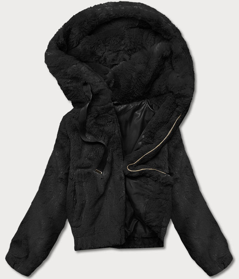 Krátká černá dámská kožešinová bunda U87 SWEST, odcienie czerni L (40) i392_20449-49