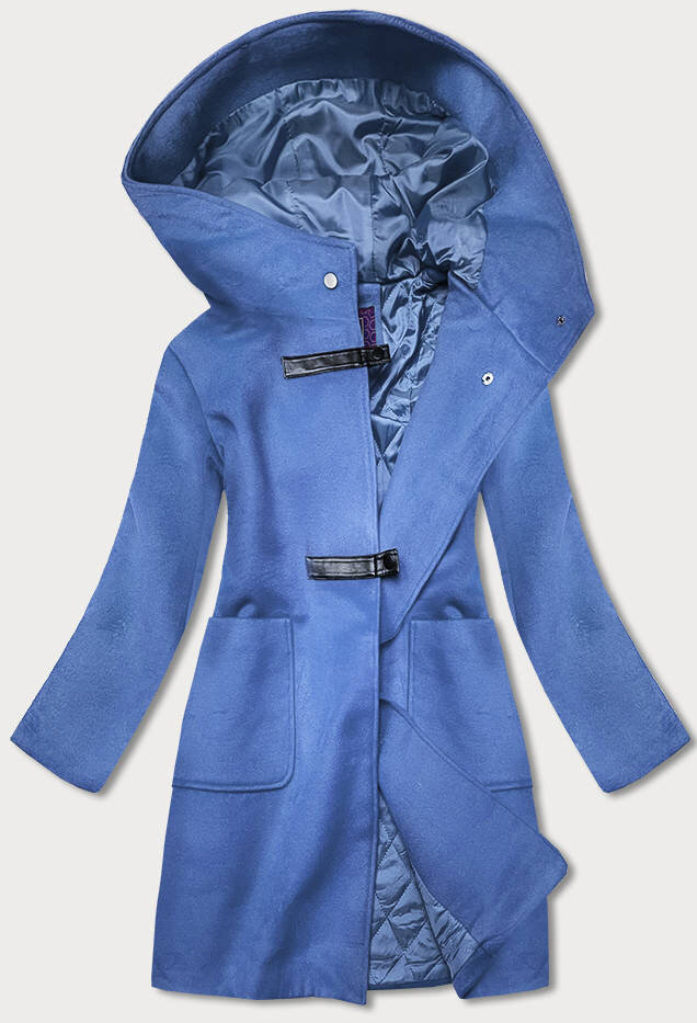 Světle modrý krátký dámský kabát s kapucí 16D Ann Gissy, odcienie niebieskiego S (36) i392_18878-46