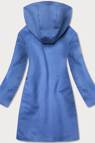 Světle modrý krátký dámský kabát s kapucí 16D Ann Gissy