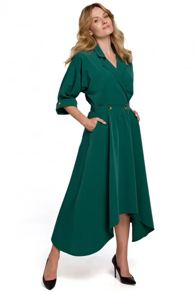 Dámské 4Q42X Šaty v midi délce s ozdobnými knoflíky - zelené Makover