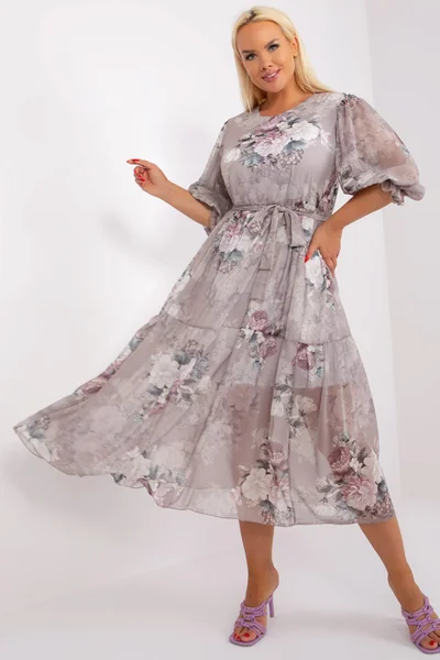 Květované šaty Plus Size Grey Blossom FPrice