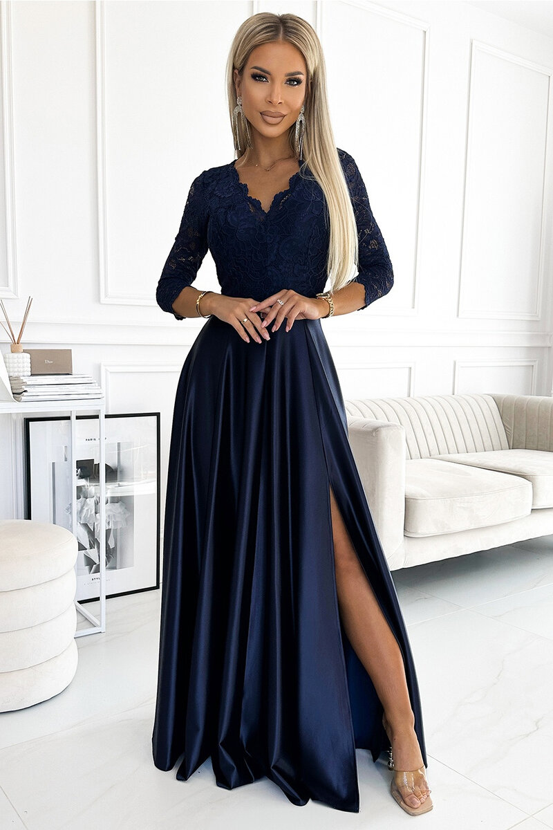 Modré krajkové maxi šaty Numoco, m i240_188119_2:M