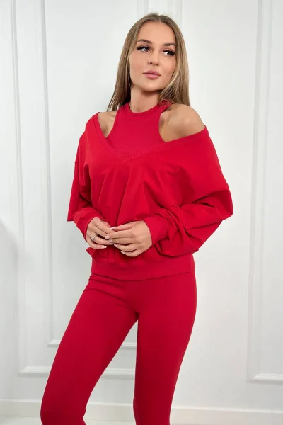 Dámská červená sada: mikina - top a legíny K-Fashion