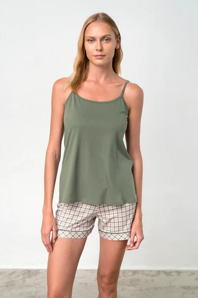 Zelené kostkované pyžamo pro ženy s bavlnou a modalem - Vamp