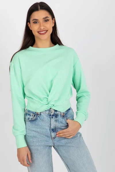 Krátká dámská mint mikina s kapucí Fashionhunters