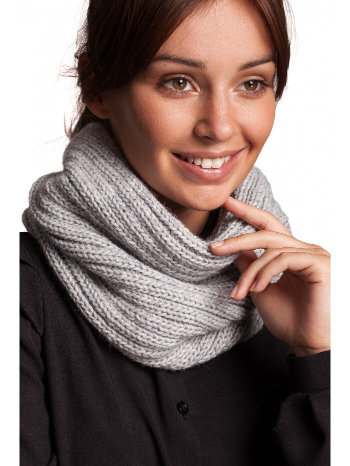 Šedá pletená čepice BE pro dámy s žebrovaným vzorem a ochranou krku, EU UNI i529_5348587378590051319