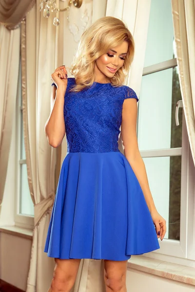 Dámské společenské šaty Numoco krajkové modré - Modrá XL - Numoco