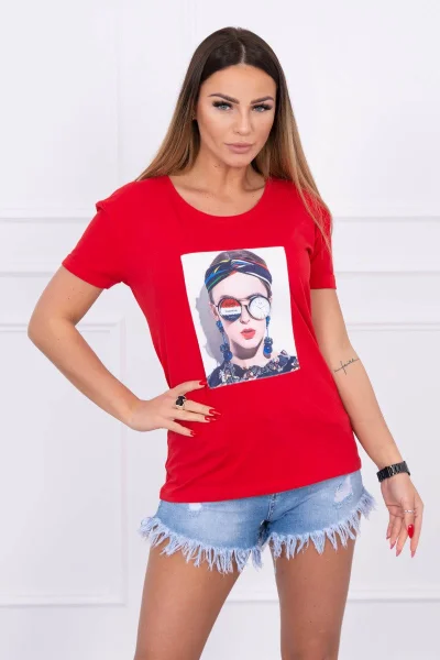 Dámská červená halenka s grafikou ženy K-Fashion