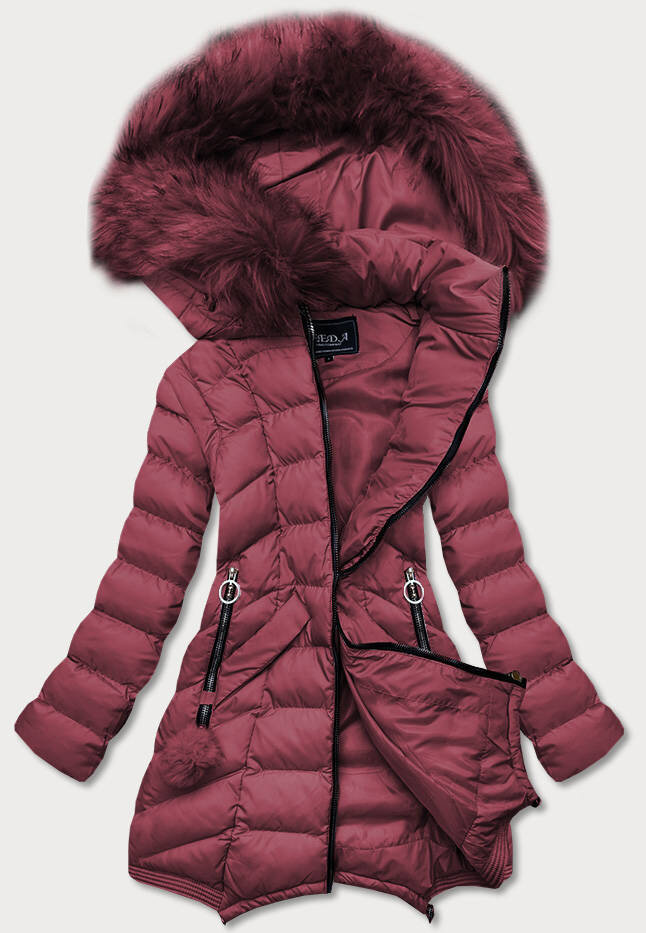 Zimní bunda s odepínacími rukávy a kožešinovou kapucí, odcienie czerwieni S (36) i392_10682-46