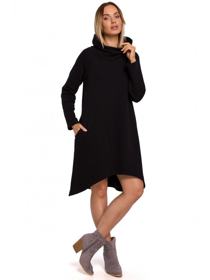 Dámské IPZOC5 Pletené šaty s asymetrickým lemem - černé Moe, EU XL i529_4832432803827754893