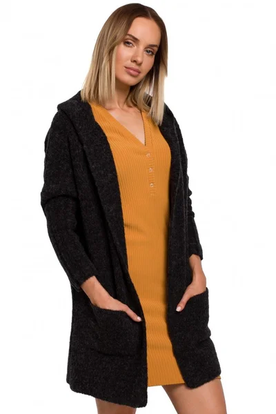 Dámský 05L76 Pletený svetr s kapucí - antracitový Moe