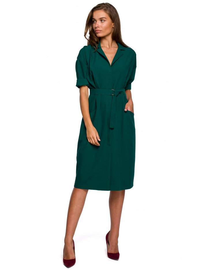 Dámské 14PR9 Midi košilové šaty s kapsami - zelené Style, EU M i529_2891682596809344386
