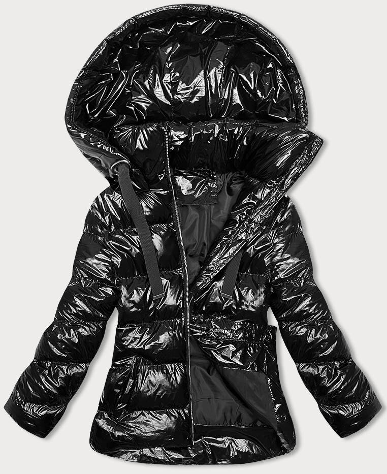 Černá péřová bunda s kapucí J.STYLE, odcienie czerni M (38) i392_22317-47