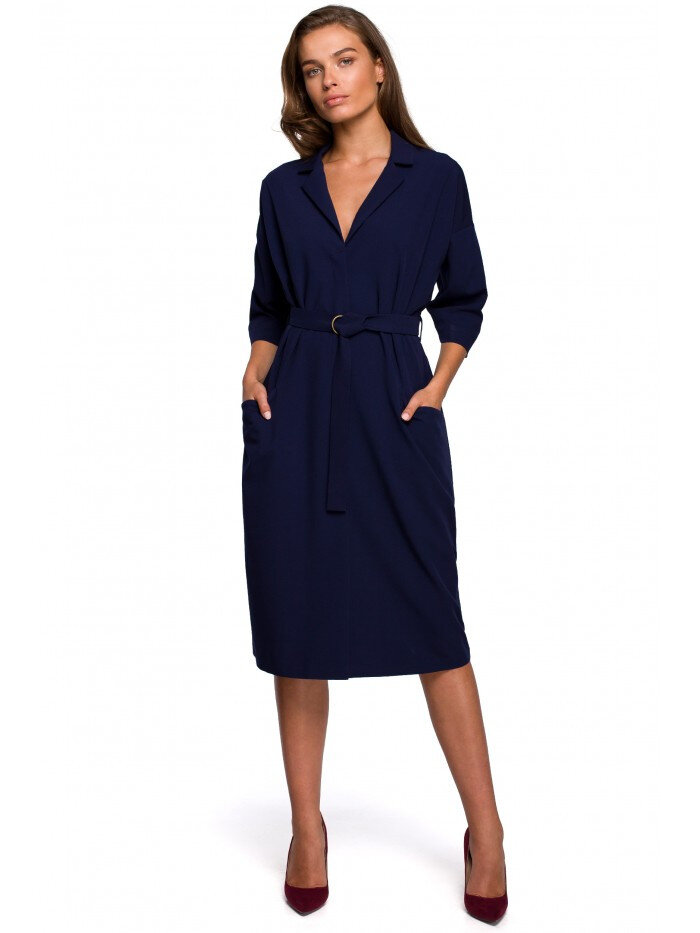Dámské 70KT Midi košilové šaty s kapsami s aplikacemi - tmavě modré Style, EU XXL i529_292738408223342690
