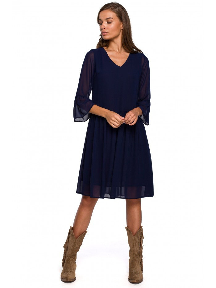 Dámské K27I Jednoduché šifonové šaty - tmavě modré Style, EU L i529_3296743237755747270