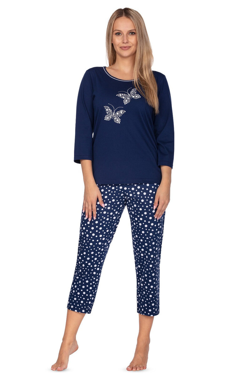 Motýlové pohodlné pyžamo Regina pro velké ženy, tmavě modrá 3xl i384_82877961