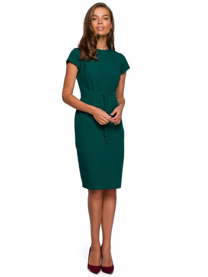 Dámské 52973 Tužkové šaty s páskem na zavázání - zelené Style, EU M i529_2336315132180729104